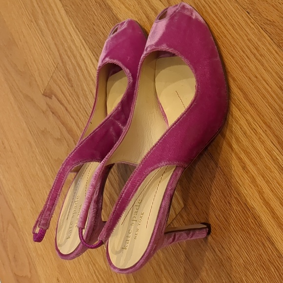 Kate Spade Grammy fuchsia crushed velvet peep toe slingback heels 10 - Picture 3 of 11